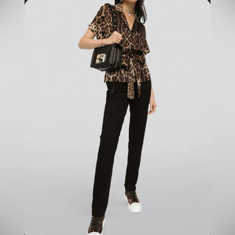 NWT Brown/Black Leopard Print Tie-Waist Top - Picture 9 of 9